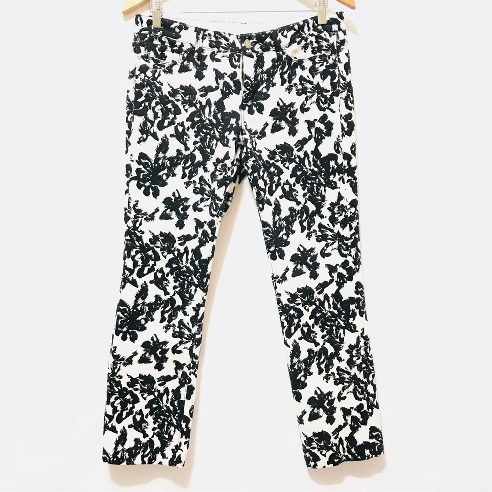 Ann Taylor Jeans Size 8 Black Floral Slim Straight